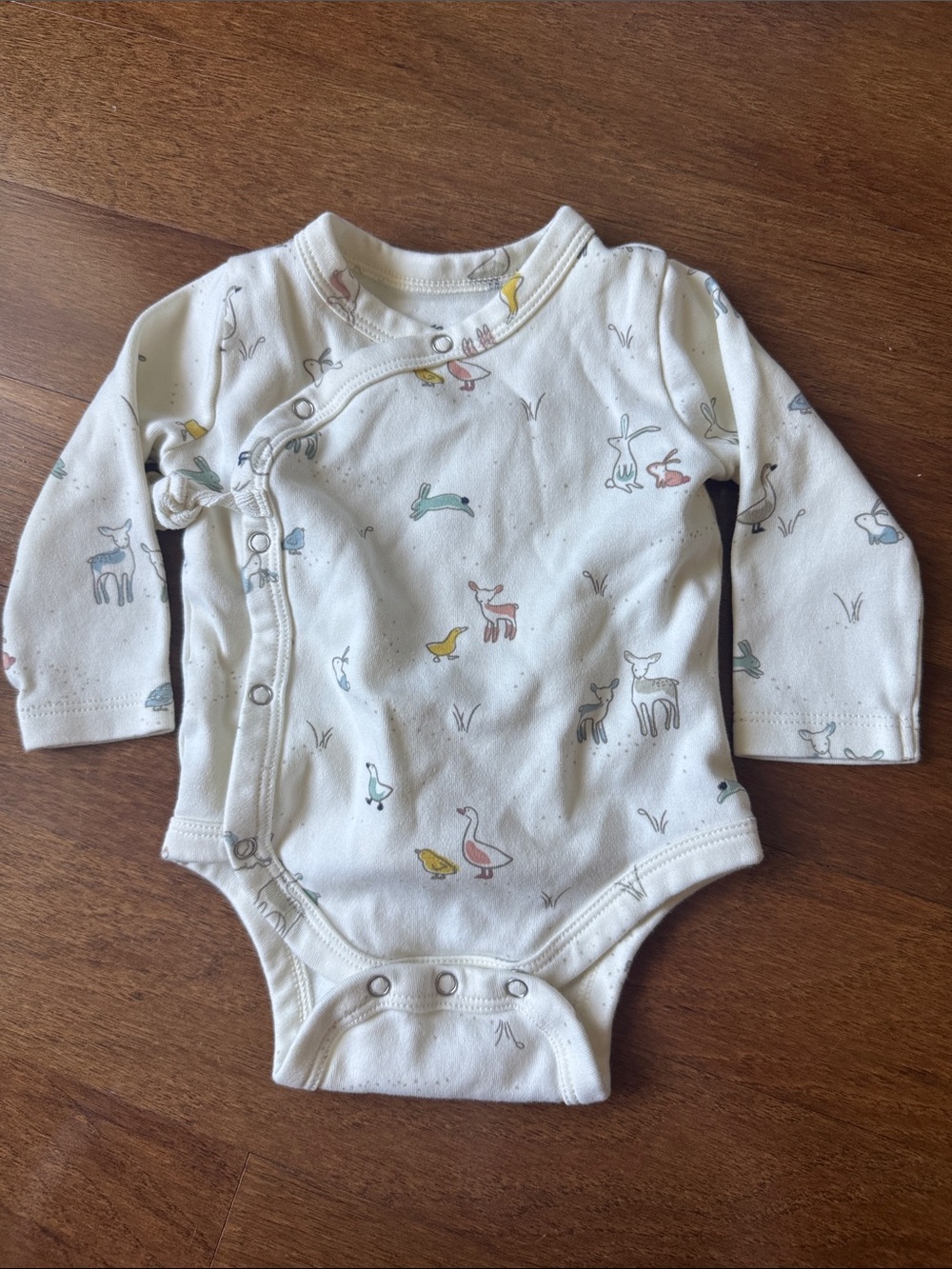Pehr organic cotton Long-Sleeve Baby One-Piece Bodysuit with Pastel Animal Motif